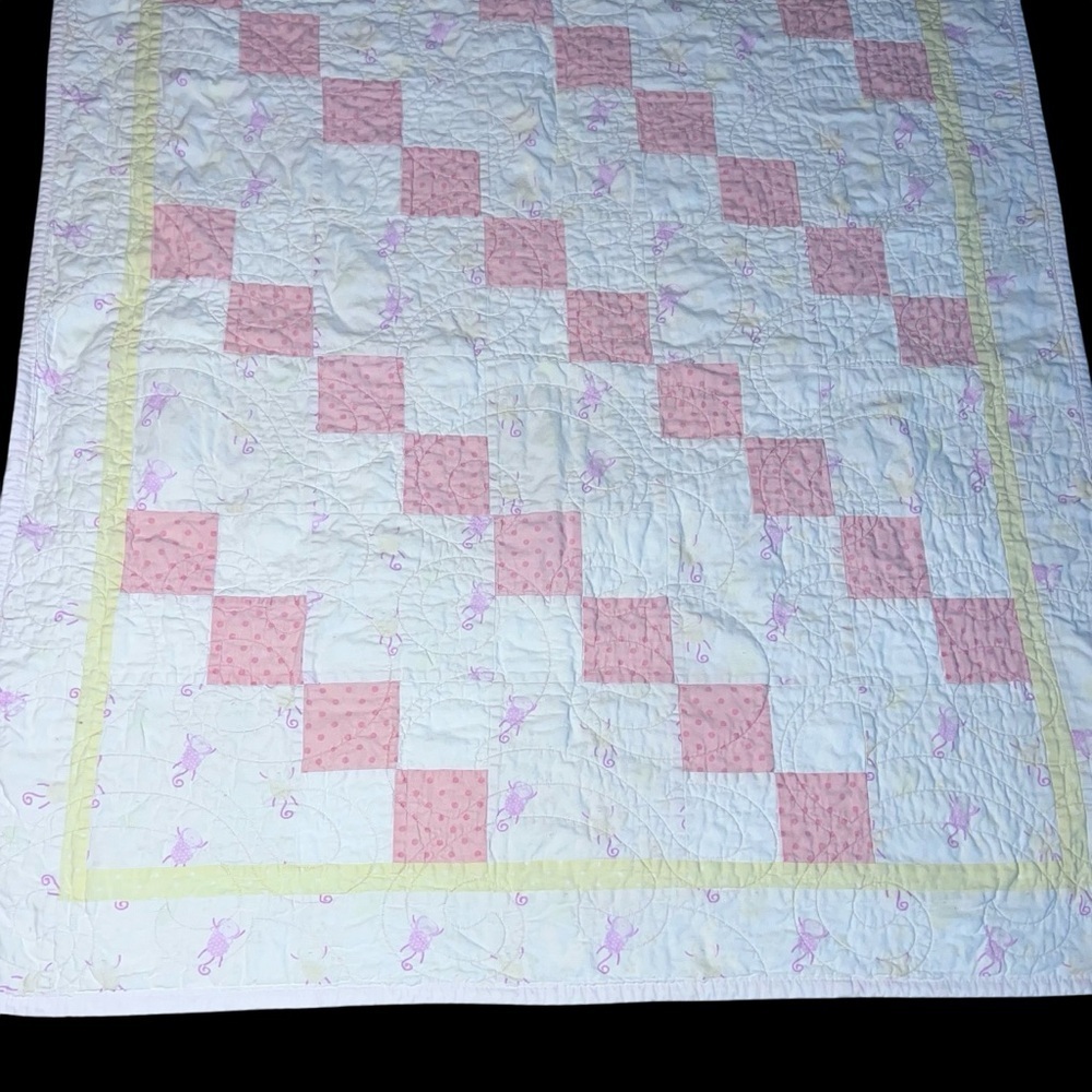 Handmade Quilts for Kids Nursery‎ Baby Quilt Pink & White Patchwork Checkerboard